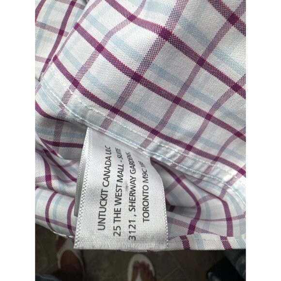 UNTUCKit Button Up Dress Shirt Men's Large Long Sleeve White Burgandy Plaid - Picture 5 of 5